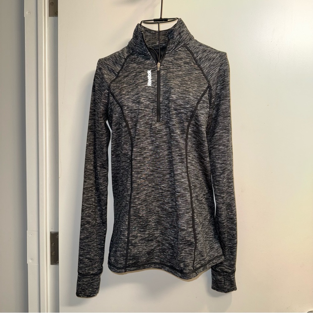 Reebok Zip Mock Neck Long Sleeve Top Black & White